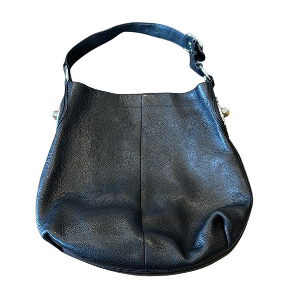Coach Penelope Pebbled Leather Hobo Shoulder Bag Black Chrome - Picture 1 of 11